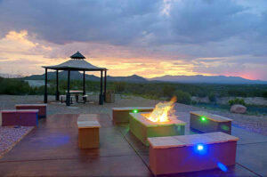 A view of the outdoor area at dusk