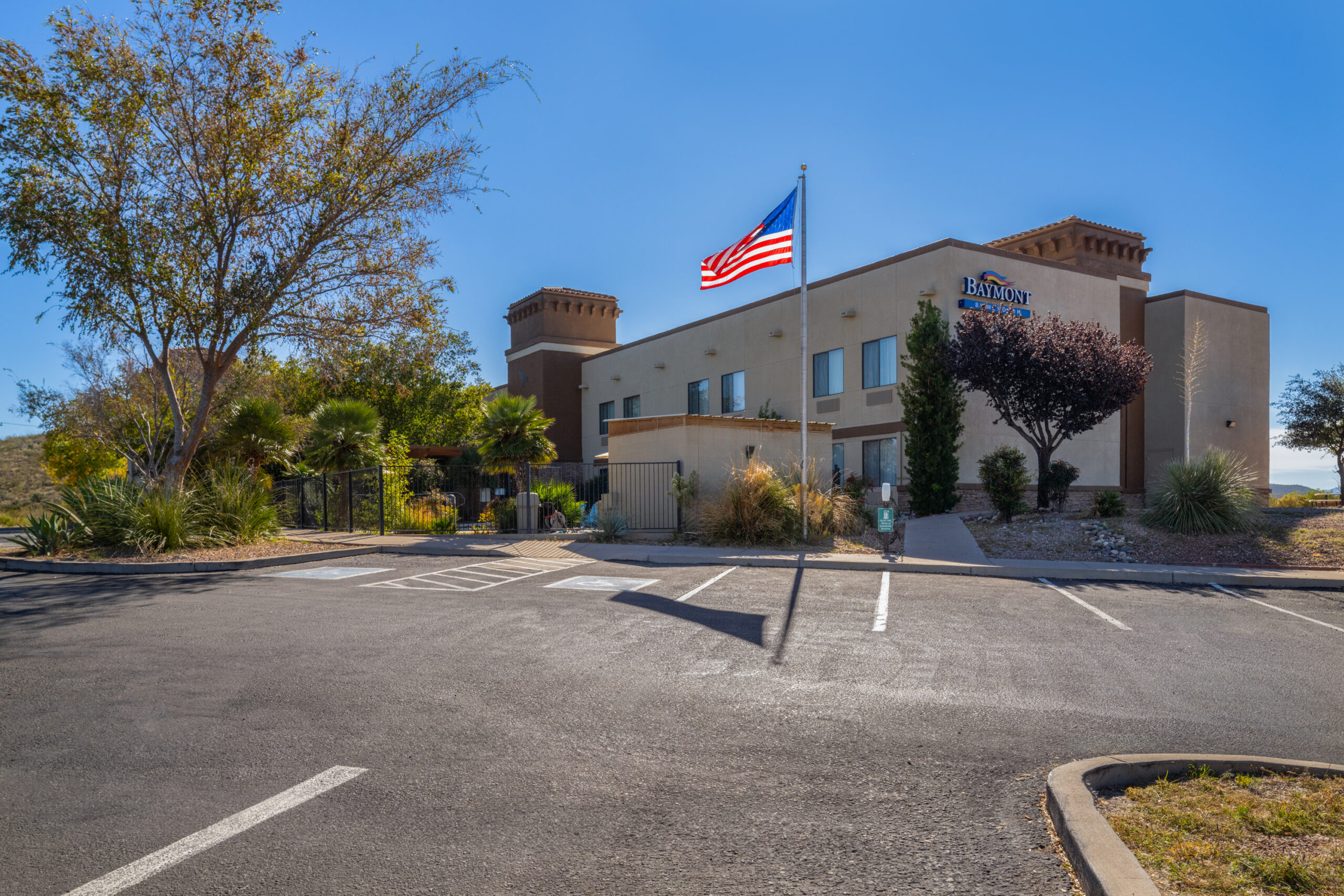Tombstone Grand Hotel exterior with American flag